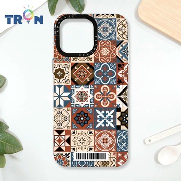 TRON IPhone 16 Pro Max 優雅北歐風幾何復古花磚 防摔太空載具殼 透黑 軟硬 手機殼