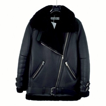 (2XL) acne studios質感羊毛皮質搖粒絨黑色外套