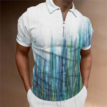 Printed fashionable lapel zippered shirt印花時尚翻領拉鏈襯衣