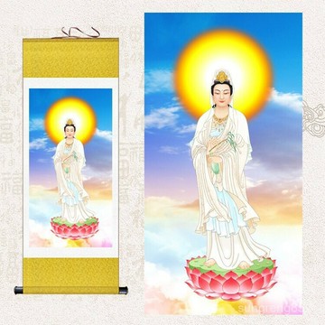 ??佛像掛畵??新款觀音佛像供奉家用掛畵南無大悲觀世音菩薩佛堂裝飾絲綢捲軸畵地藏王菩薩畫像 佛堂供奉 寺廟裝飾 佛像擺臺