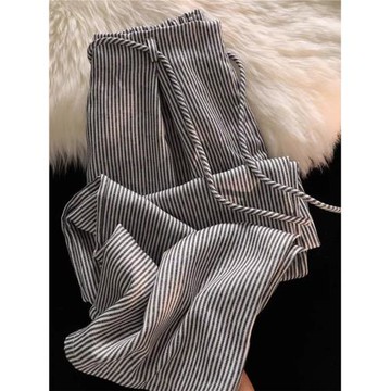 美式復古小個子設計寬松條紋褲子2025夏季新款顯瘦休閑直筒闊腿褲