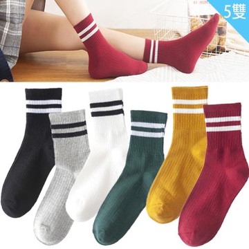 兒童襪子男童襪女童襪短襪學生襪棉襪1/2襪5雙組2條紋款20-24cm 35-1023【卡通小物】