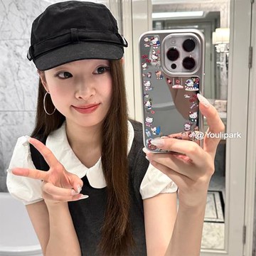 由里公園ins簡約可愛少女鏡面貓咪15適用17pro蘋果17ProMax手機殼iPhone16全包17新款14Promax防摔保護套13軟