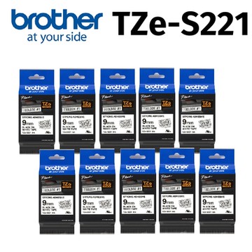 【10入組】brother TZe-S221 超黏性護貝標籤帶 ( 9mm 白底黑字 )