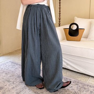 [巴黎精品] 現貨+預購 法式高腰長褲寬褲直筒褲子落地褲垮褲寬鬆大碼休閒女裝-豎條紋女褲子a1kt85