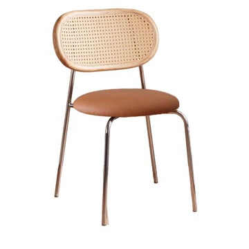 北歐藤編餐椅家用輕奢中古網紅民宿餐廳復古編藤靠背椅美式酒店椅[DD010109]