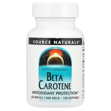 Source Naturals, β-胡蘿卜素，7500 微克（25,000 國際單位），100 粒軟凝膠