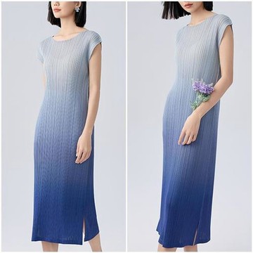 【米蘭精品】現貨+預購三宅風皺褶衣服洋裝褶皺長裙無袖連身裙子摺衣彈力女裝顯瘦折衣大碼-漸變色3色74mm6