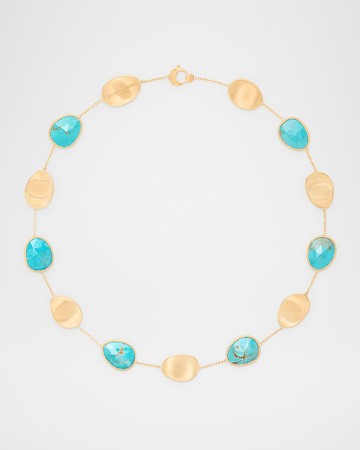 18K Lunaria Necklace with Turquoise, 17"L