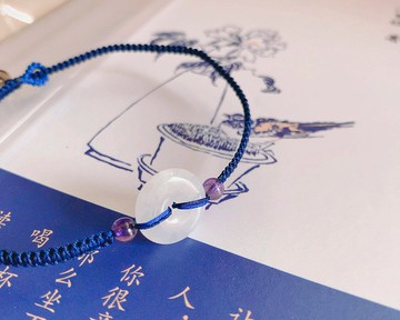 售完欣賞 慢煮生活。翡翠平安扣編織紫水晶手繩 復古文藝納福手鏈