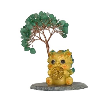 麟鳳呈祥 開運招財貔貅天然水晶樹  750 x 750 x 1050mm  黃色貔貅 + 綠水晶