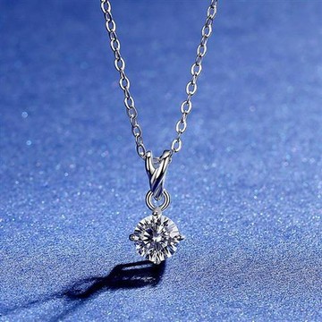 【米蘭精品】莫桑鑽項鍊925純銀吊墜-1ct四爪單鑽百搭女飾品2色73yk106