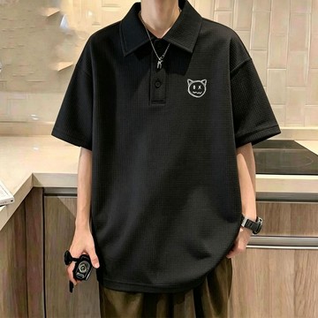 【台灣現貨】M-8XL 華夫格polo衫 polo衫男 日系 韓版 男短袖上衣 簡約 流行衣服 加大尺碼男裝 polo