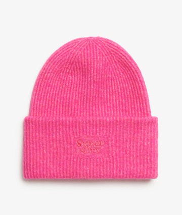 Superdry Women's Soft Rib Knit Beanie Hat Pink Size: 1SIZE