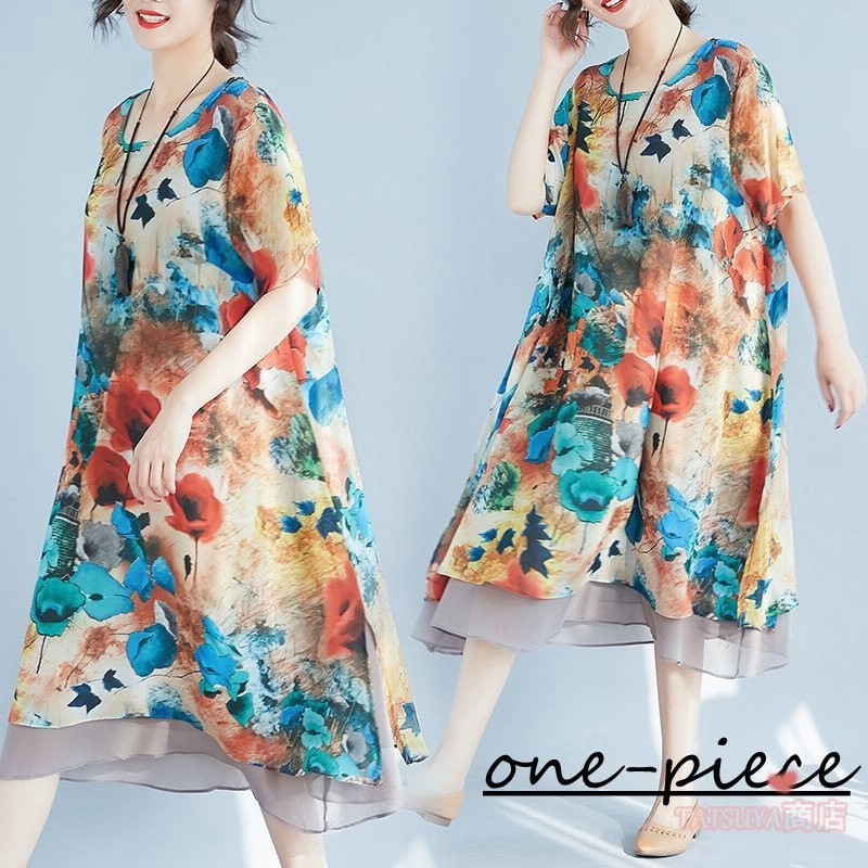 森ガール ワンピース 半袖 Aラインワンピ プリント 花柄 ミディアム丈 フレアワンピース レディースファッション カジュアル 体型カバーワンピース 春夏 通販 Lineポイント最大get Lineショッピング