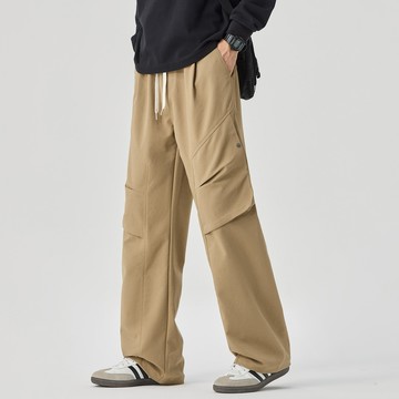 【HOT 本舖】男装2025年秋冬新品美式工裝褲男百搭簡約寬鬆舒適休閒褲男立體褶皺潮流時尚褲子男（無影牆唯品控圖