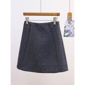 設計感高腰羊毛呢亮片半身裙女冬小香風包臀a字裙防走光時尚短裙