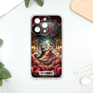 TRON IPhone 15 PRO 月光下玫瑰庭園跳舞的貓咪 四角防摔載具殼 軟殼 手機殼