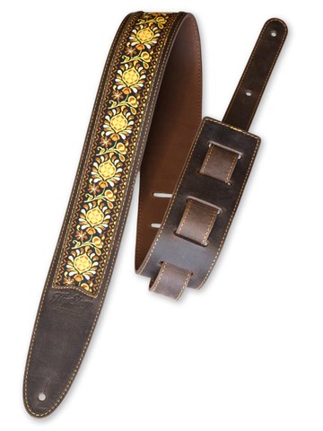 HipStrap Vintage Leather 系列 皮製 吉他背帶 Gold Haze 緹花圖案