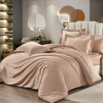 60支頂級日旅素色天絲 全鋪棉床包兩用被3件組  單人  夕暮杏