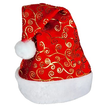 金捲絨毛聖誕帽  1個  紅色