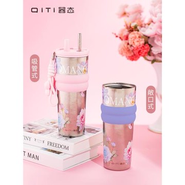 (免運)器態2025新款純鈦保溫杯男女士高顏值大容量雙層吸管水杯泡茶杯