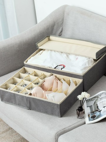 內衣收納盒家用抽屜式內衣內褲收納盒布藝襪子收納箱三合一分隔盒