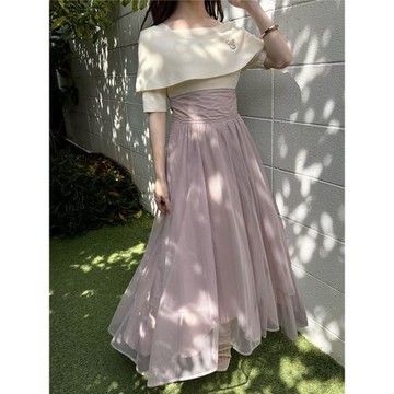 GRL新款日系甜美蝴蝶結系帶高腰不規則薄紗半身裙ta098