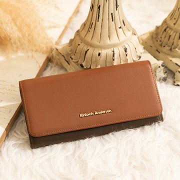 【金安德森】Velin 撞色經典壓釦長夾-秋暮棕