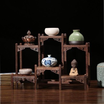 紫砂壺擺放架實木工藝品小博古架中式多寶閣底座紫砂壺展示架