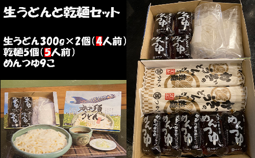 「つかさ」の生うどんセット（真空パック４人前＋乾麺５人前＋つゆ９個付き）