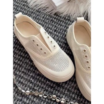 透氣蕾絲網鞋女夏新款爆款網面一腳蹬懶人百搭軟底亮片休閑小白鞋