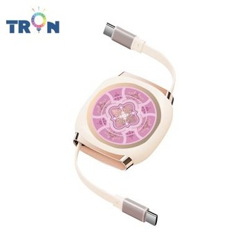 TRON 100W Type-C 伸縮快充線 1M 奶茶色 圓形花磚A-2 4檔長度調整 可充筆電 適用i15以上手機 平板