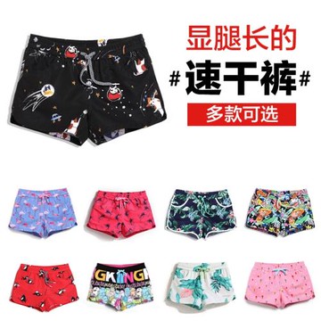 蕾絲沙灘褲女速干花短褲海邊度假大碼平角情侶裝溫泉褲游泳褲泳衣