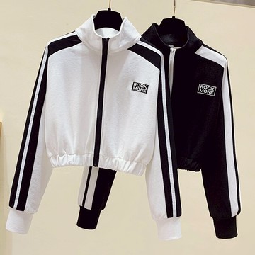 品牌折扣女裝專柜撤柜剪標黑白拼接運動休閑短款拉鏈外套女春秋款