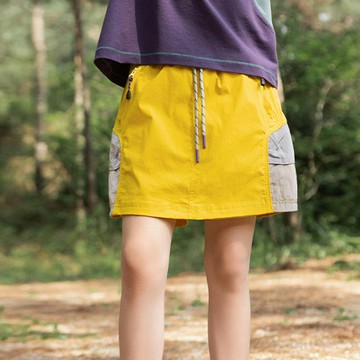 babybody - 透氣吸濕速乾撞色工裝裙褲-黃色