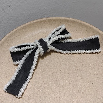 黑色珍珠蝴蝶結發夾女彈簧夾子后腦勺頭飾頂夾發卡網紅年新款