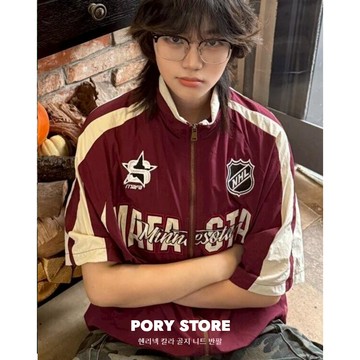 【PORY STORE】韓系街頭字母短袖襯衫 機能 復古 賽車外套 實拍 男女 百搭 寬鬆 休閒 短袖 上衣