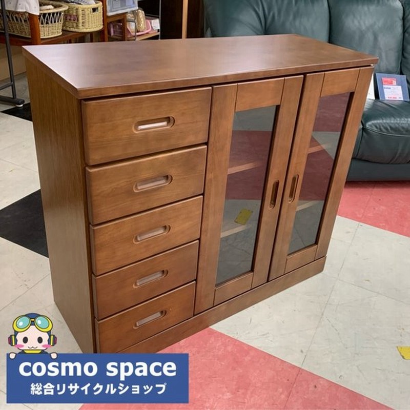 中古 店舗近郊送料格安 ニトリ製 サイドボード 4段収納付きガラス扉キャビネット 電話台 幅90cm 奥35cm 高80cm 通販 Lineポイント最大0 5 Get Lineショッピング