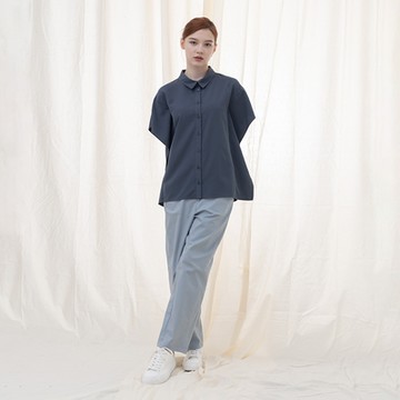 【MASTINA】後鬆緊綁帶設計錐形長褲 藍 深藍