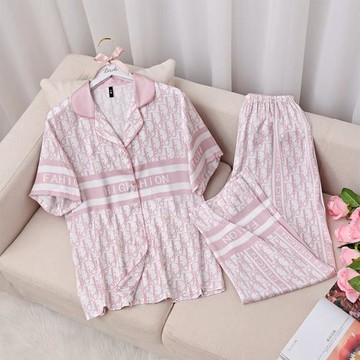 睡衣女2022年新款網紅冰雪絲開衫短袖套裝時尚字母印花外穿家居服