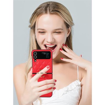 菱格小香風適用三星zflip6/5手機殼新款GalaxyZFlip4折疊屏皮套filp3皮質全包防摔w23flip心系天下女斜挎掛繩