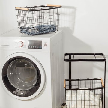 樂嫚妮 雙提籃方型洗衣籃收納車-黑