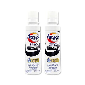(2罐超值組)日本KAO花王-Attack ZERO強洗淨去污消臭濃縮洗衣精570g/罐-滾筒式專用(黑標)(Bio IOS中性香氛洗滌液,筒槽防霉)