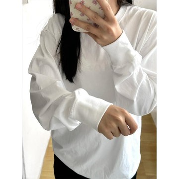 已售9642件💖REOY    白色長袖t恤   純色 夏季  寬鬆上衣  長袖上衣   休閒  寬鬆  復古   內