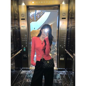 alex stevens粉色修身針織開衫外套女春秋季短款內搭長袖毛衣上衣