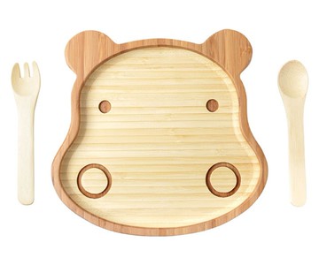 laboos 天然竹兒童餐具 胖胖河馬 吸盤功能 穩穩吸附桌面