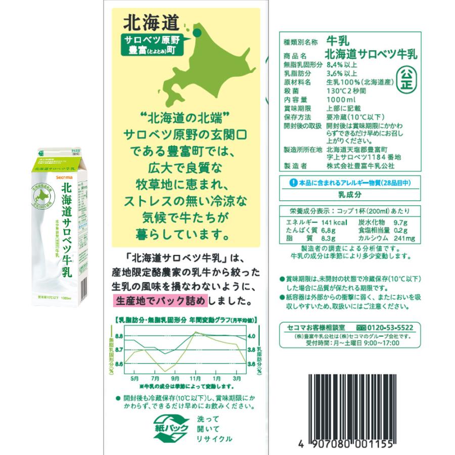 冷蔵 セコマ 北海道サロベツ牛乳・とよとみ生乳100%プレーンヨーグルトセット