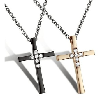 《316小舖》出清特價【E481】(優質316鈦鋼項鍊-美鑽十字情侶對鍊男項鏈女項鏈男女項鏈雙十字架項鍊防水項鍊禮物)