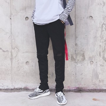 FINDSENSE G6 韓國時尚 修身型小腳褲黑色休閒褲男褲長褲